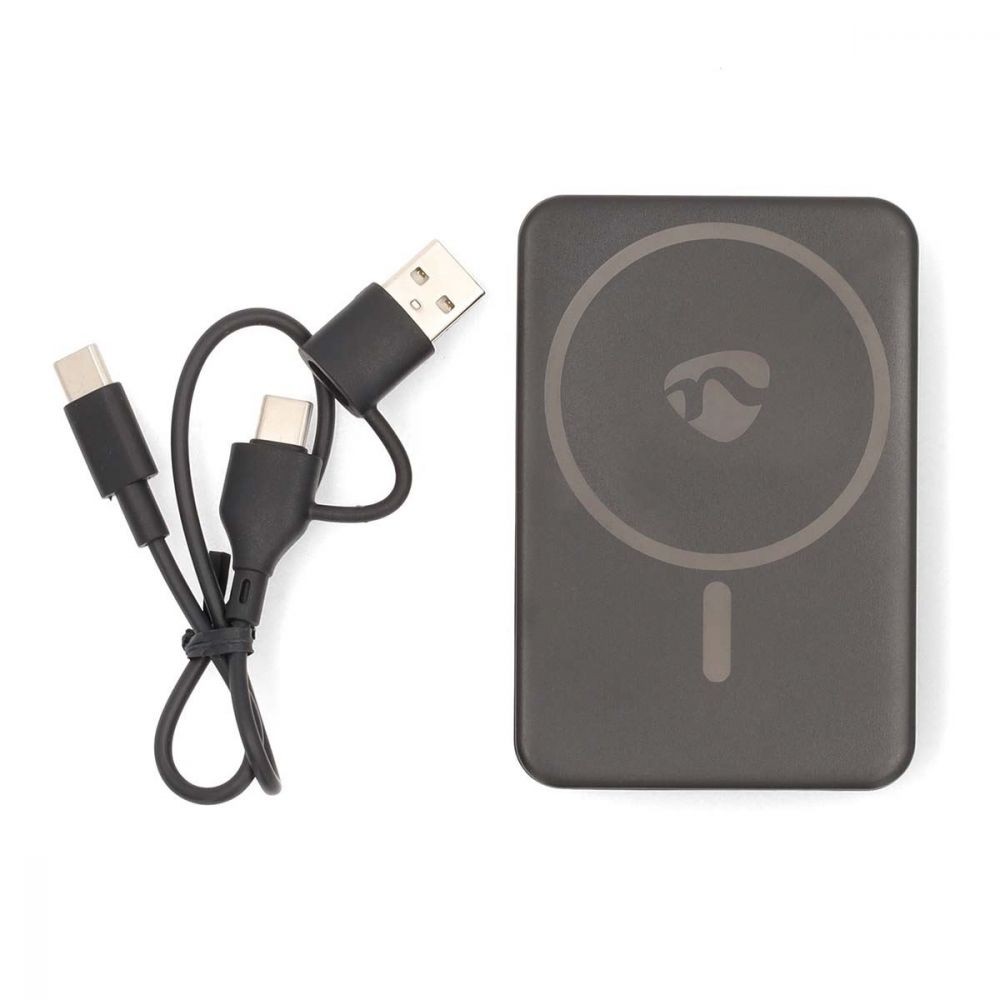 Nedis Magnetic Power Bank, 5000mAh Wireless 15W Portable Charger Battery, PD 3.0 20W Fast Charge USB-C, Compatible with Mag-Safe