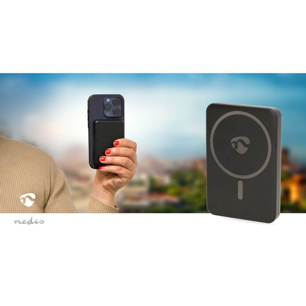 Nedis Magnetic Power Bank, 5000mAh Wireless 15W Portable Charger Battery, PD 3.0 20W Fast Charge USB-C, Compatible with Mag-Safe