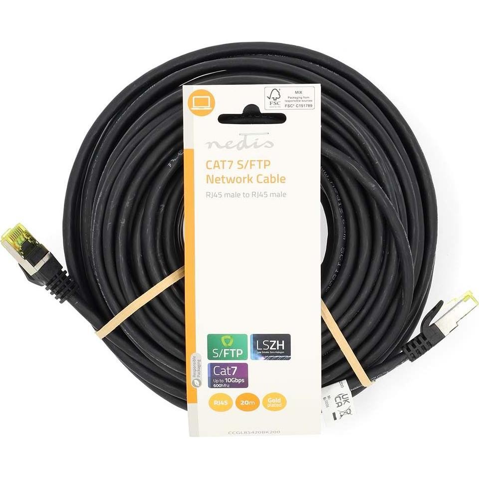 [C0BK025CGL8542] Nedis CAT7 Network Cable | S/FTP | RJ45 Male | RJ45 Male - Black - 0.25 Meter